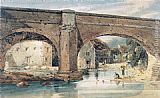 Yorkshire Canvas Paintings - Wetherby Bridge, Yorkshire, looking through the bridge to the mills